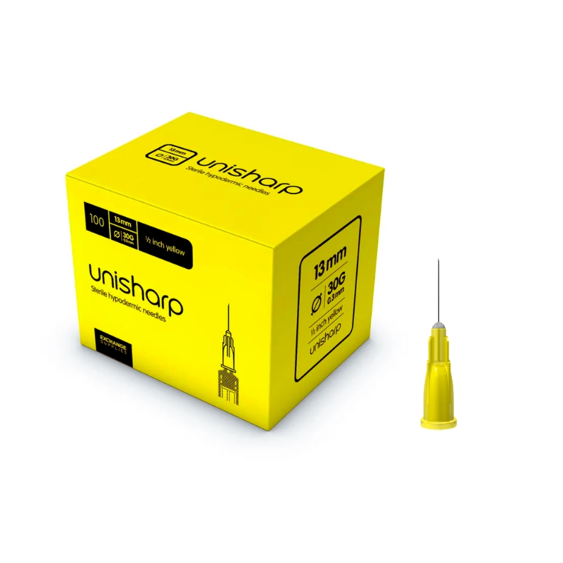 30G 1/2" (13mm) Needle (Yellow) - Unisharp x 100 - Image 1